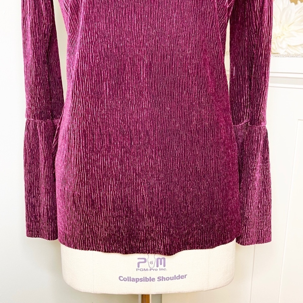 Tribal Burgundy Velvet Scoop Neck Bell Sleeve Stretchy Top Medium - Picture 5 of 13